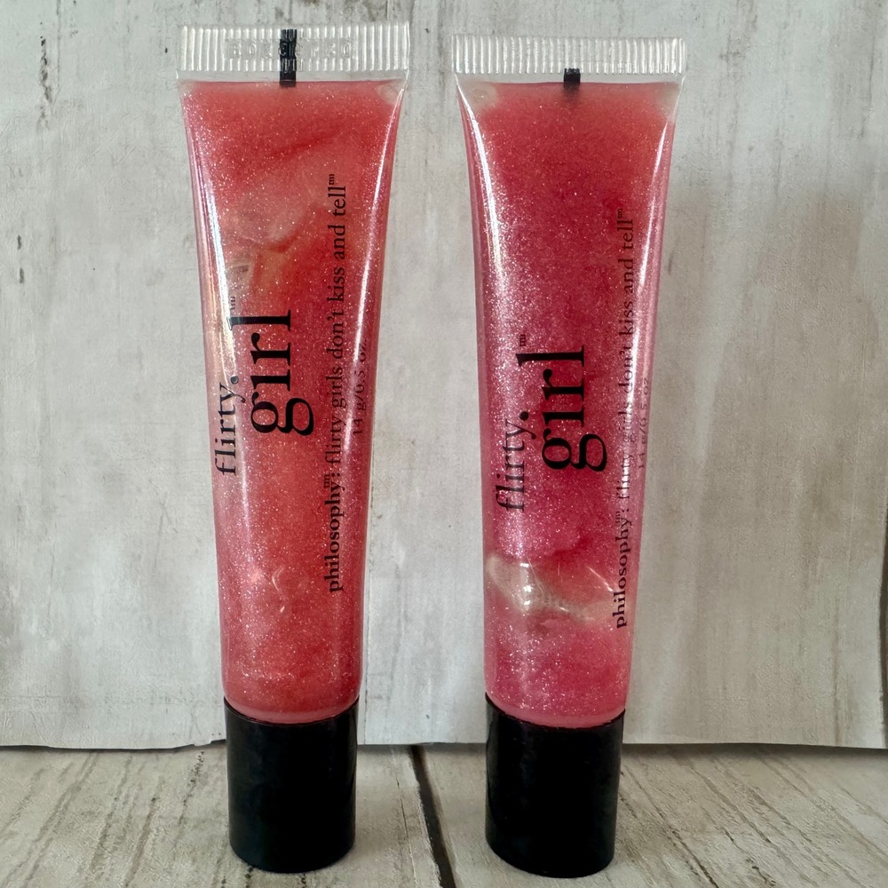 Philosophy Flirty Girl Lip Shine Pink Shimmer Lip Gloss Set of 2 0.5oz Each